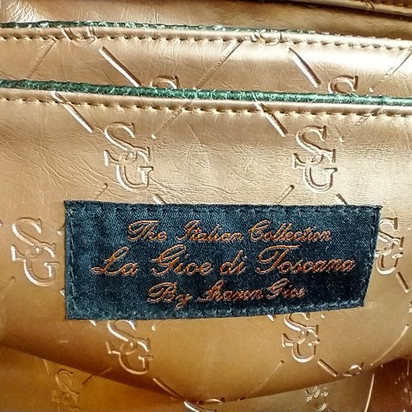 La Gioe Di Toscana By Sharon Gioe Green Leather Satchel Travel Bag - Picture 14 of 16